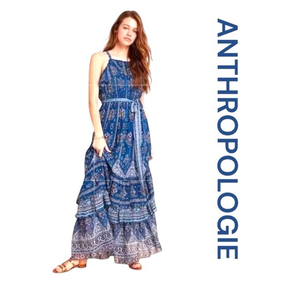 ANTHROPOLOGIE Sasha Blue Floral Maxi Dress, Size XS. - Picture 1 of 14